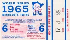 1965 World Series Ticket Stub Art Minnesota Twins
