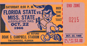 1966 Miss State vs. Florida State Ticket Stub Art
