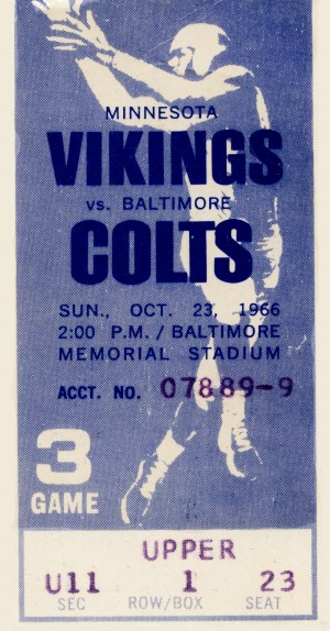 1966 Minnesota Vikings vs. Baltimore Colts Ticket Stub Canvas