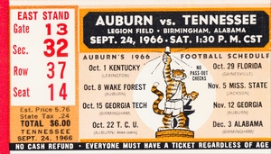 1966 Tennessee vs. Auburn Football Ticket Stub Art