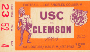 1966 USC vs. Clemson Football Ticket Canvas