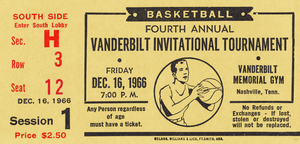 1966 Vanderbilt vs. Portland Basketball Ticket Art