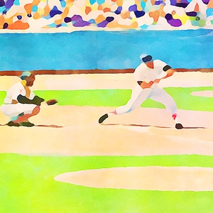 1967 Baseball Action Watercolor Art