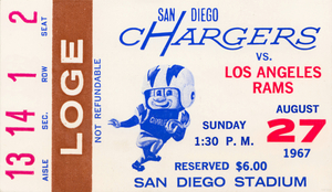 1967 San Diego Chargers Football Ticket Canvas