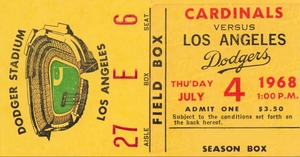 1968 Los Angeles Dodgers vs. Cardinals Ticket Stub Canvas Art