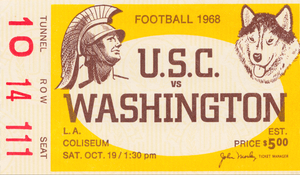 1968 USC Trojans vs. Washington Huskies Ticket Stub Canvas