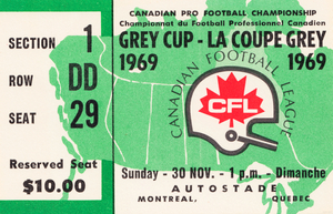 1969 Grey Cup Football Ticket Canvas