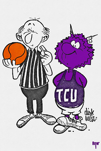 1970s Dirk West TCU Basketball Cartoon Art