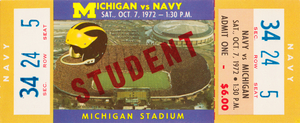1972 Michigan vs. Navy Football Ticket Stub Art