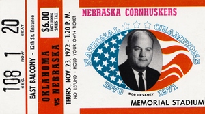 1972 Nebraska vs. Oklahoma Football Ticket Canvas