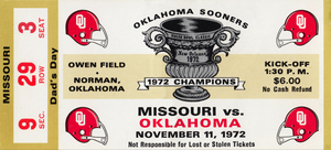 1972 Oklahoma Sooners vs. Missouri Tigers Football Ticket Art
