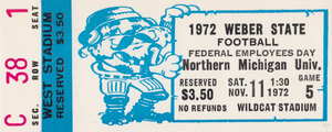 1972 Weber State Wildcats vs. Northern Michigan Ticket Art 