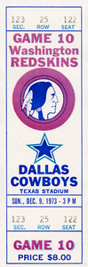 1973 Dallas Cowboys vs. Washington Redskins Football Ticket Print
