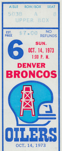 1973 Denver Broncos vs. Houston Oilers Ticket Art