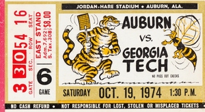 1974 Auburn vs. Georgia Tech Football Ticket Art