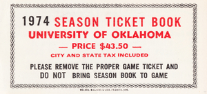 1974 Oklahoma Football Season Ticket Booklet Art