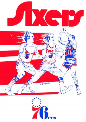 1974 philadelphia 76ers retro nba basketball poster