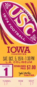 1974 USC vs. Iowa Football Ticket Poster