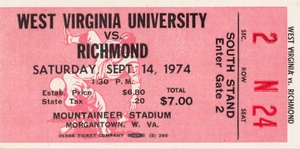 1974 West Virginia Mountaineers vs. Richmond Spiders