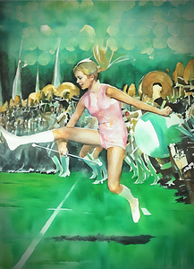 1974 baton twirler marching band art