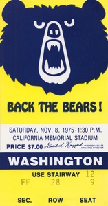 1975 California Bears vs. Washington Huskies Ticket Stub Art