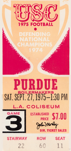 1975 Purdue Boilermakers vs. USC Trojans Football Ticket Canvas