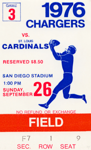 1976 San Diego Chargers vs. St. Louis Cardinals Ticket Stub Print