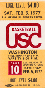 1977 USC vs. Washington Basketball Ticket Canvas