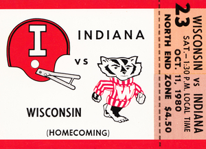 1980 Indiana Hoosiers vs. Wisconsin Badgers Football Ticket Art | Row 1