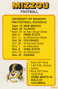 1980 Mizzou Football Pocket Schedule Wall Art