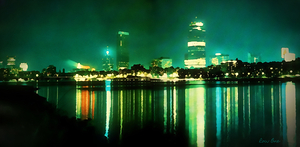 1980s Boston Cityscape at Night