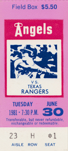 1981 California Angels vs. Texas Rangers Ticket Stub Canvas