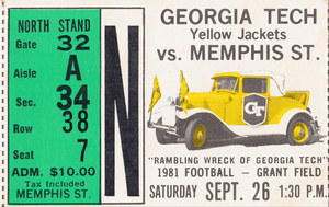 1981 Georgia Tech vs. Memphis State Football Ticket Art