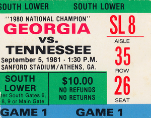1981 Georgia vs. Tennessee Football Ticket Stub Art