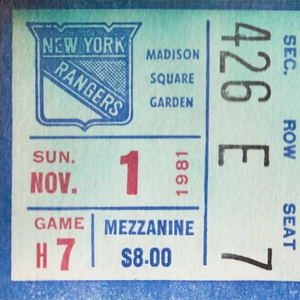1981 New York Rangers Hockey Ticket Metal Sign