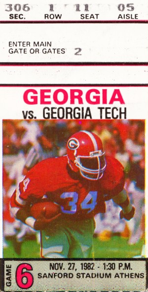 1982 georgia bulldogs herschel walker ticket stub wall art