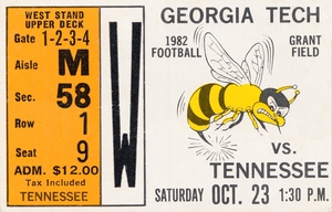 1982 Tennessee vs. Georgia Tech Football Ticket Canvas