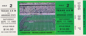 1983 Arkansas State vs. Texas AM Aggies Football Ticket Art