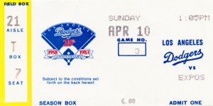 1983 LA Dodgers vs. Expos Ticket Stub Canvas