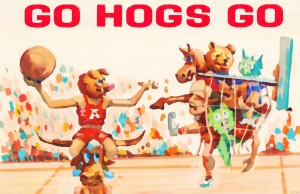 1984 Arkansas Cartoon Basketball Art