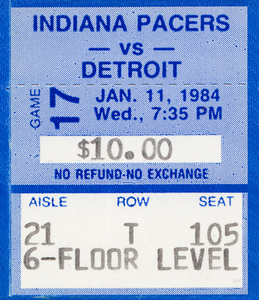 1984 Detroit Pistons vs. Indiana Pacers Ticket Stub Print