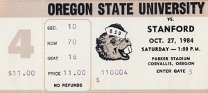 1984 Oregon State vs. Stanford Football Ticket Print