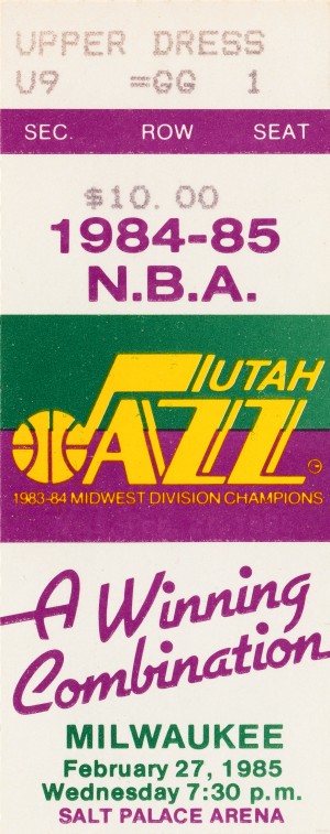 1984 utah jazz milwaukee bucks salt palace arena ticket art