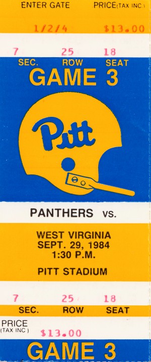 1984PittsburghPanthersRetroFootballHelmetTicketStubVintageArtRowOneBrand