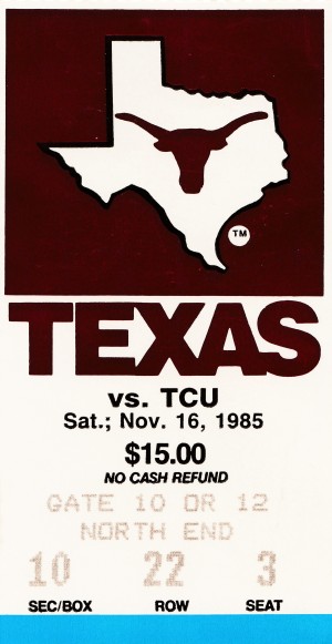 1985 Texas Longhorns Football Ticket Stub