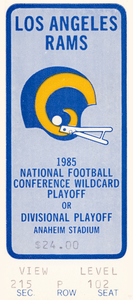 1986 LA Rams Ticket Eric Dickerson NFL Playoff Rushing Record