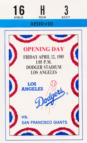 1985 Los Angeles Dodgers Opening Day Ticket Stub Art