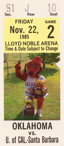 1985 Oklahoma vs. Cal Santa Barbara Basketball Ticket Canvas