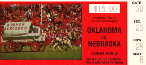 1985 Oklahoma Sooners vs. Nebraska Cornhuskers Football Ticket Art