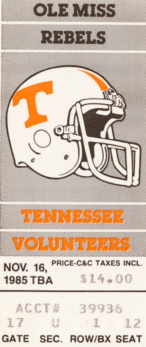 1985 tennessee vols ole miss rebels ticket art knoxville